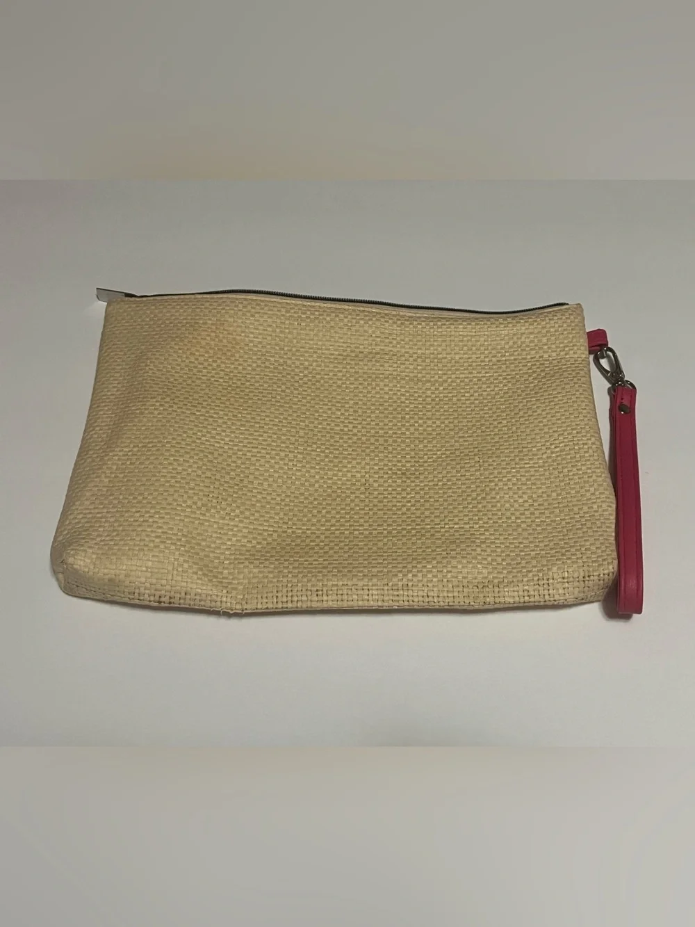 Vacation Vibes Straw Large Wristlet Natural Pink & Yellow Preloved/See Pics